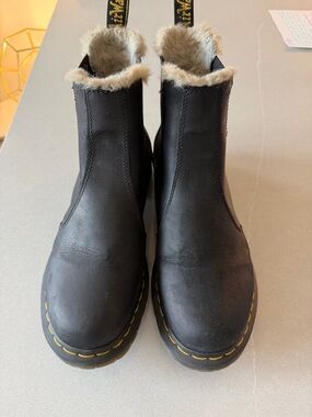 Dr. Martens Black Leather Chelsea Boots with Cream Fur Lining